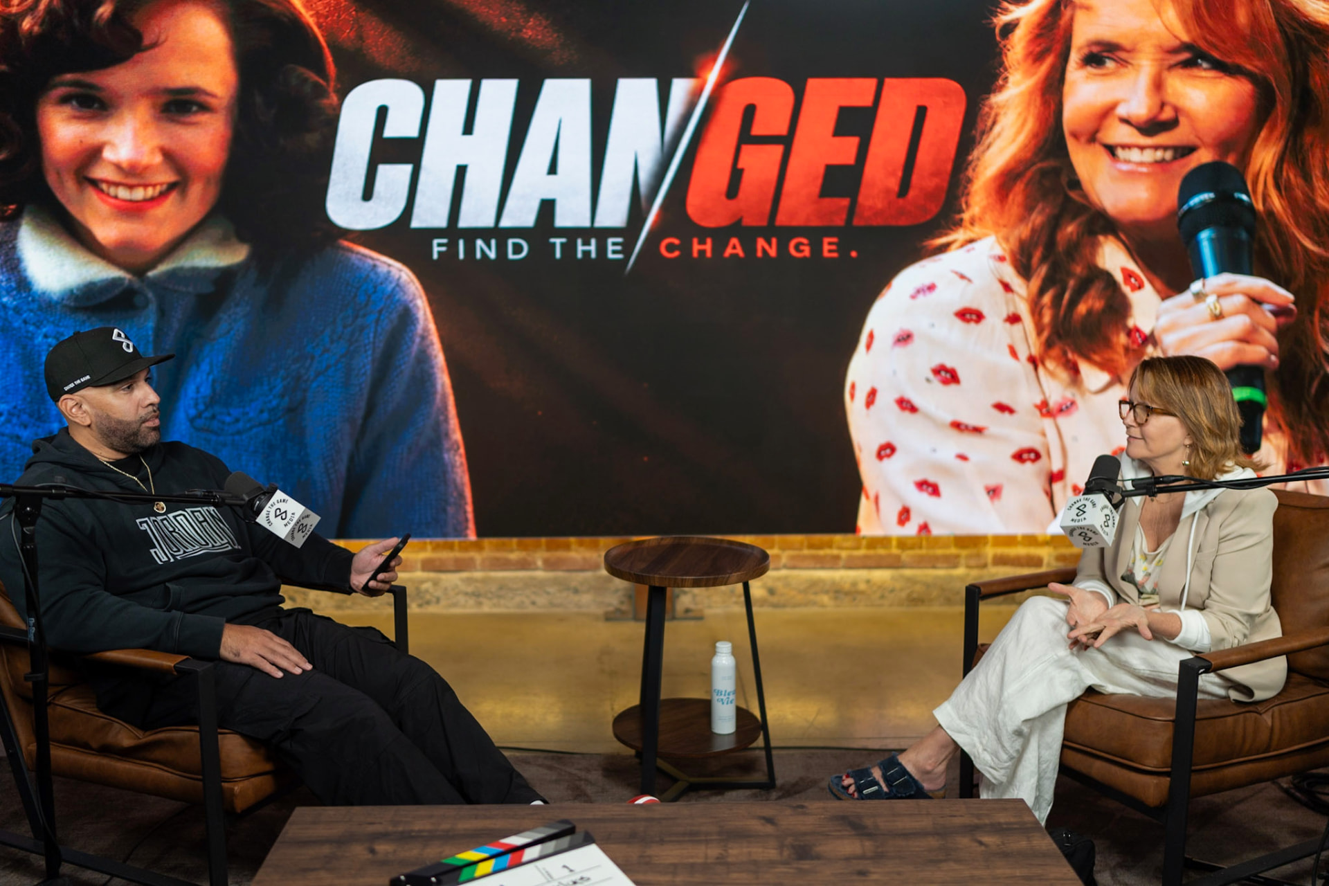 A CHANGED conversation with guest portraits on the studio screen
